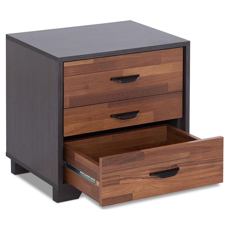 Homesphere Furniture Wood Nightstand with 3 Storage Drawers - Walnut & Espresso