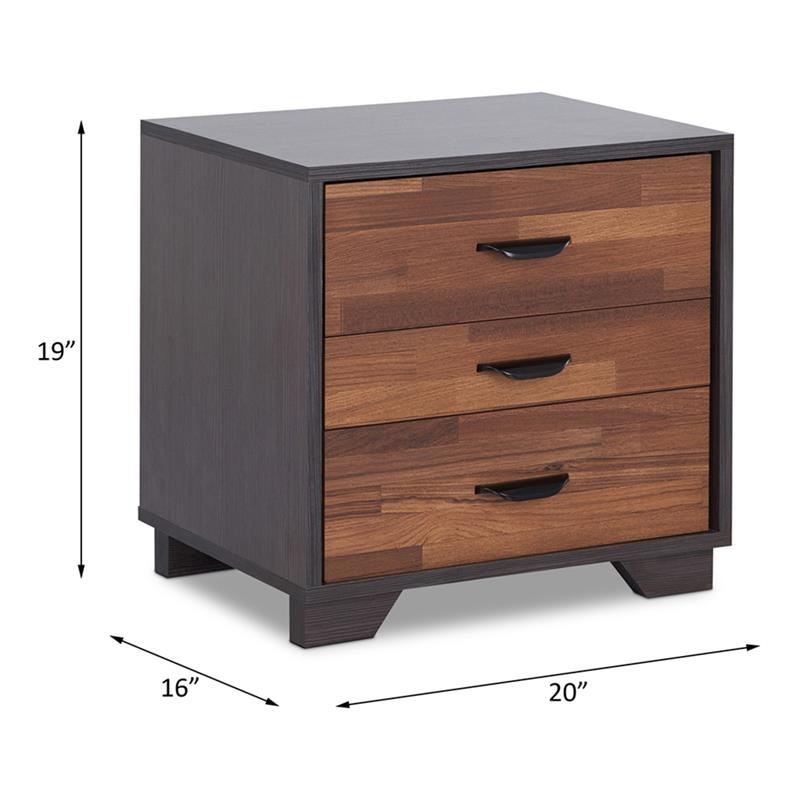 Homesphere Furniture Wood Nightstand with 3 Storage Drawers - Walnut & Espresso