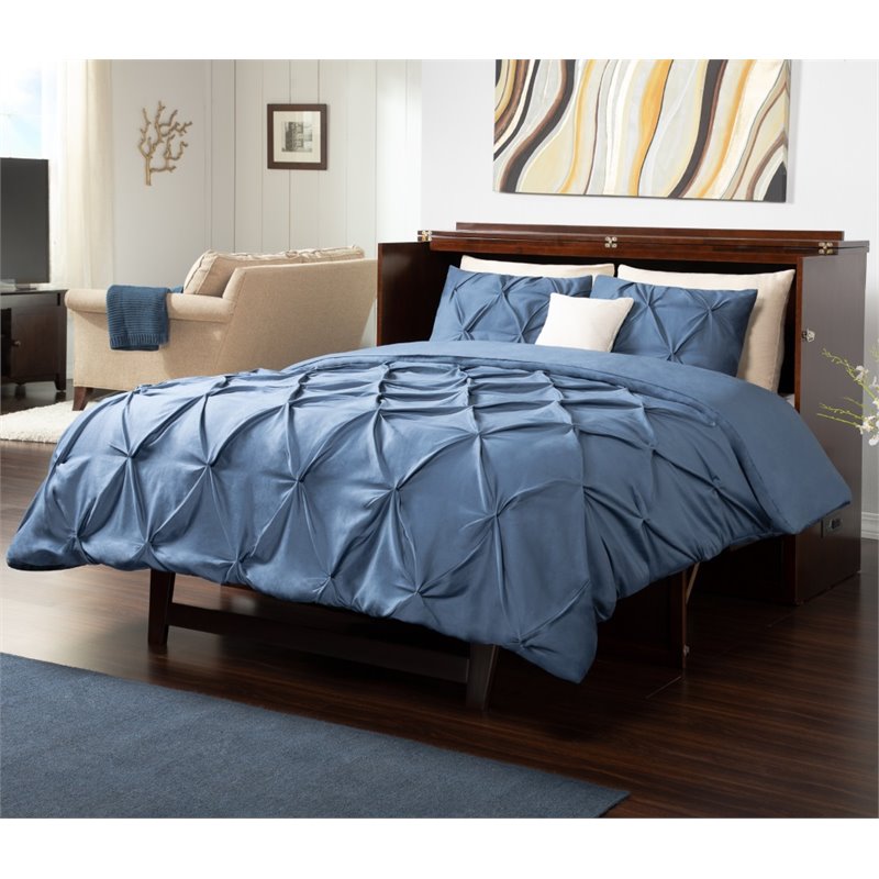 Homesphere Furniture Queen Solid Wood Murphy Bed Chest with Mattress - Walnut