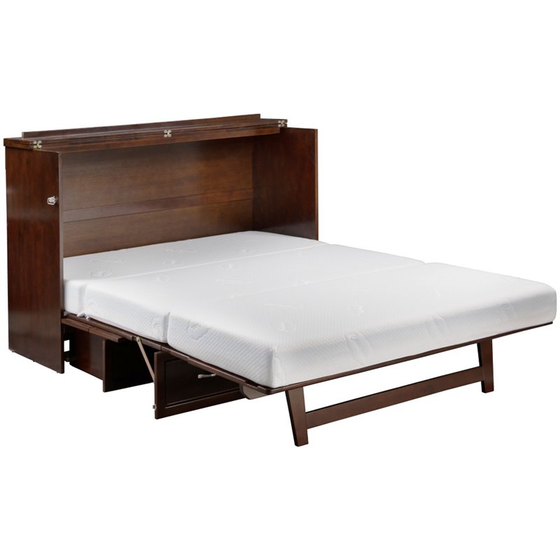 Homesphere Furniture Queen Solid Wood Murphy Bed Chest with Mattress - Walnut