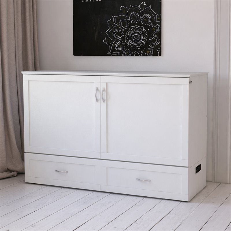 Homesphere Furniture Queen Wood Murphy Bed Chest with Built-In Charger - White