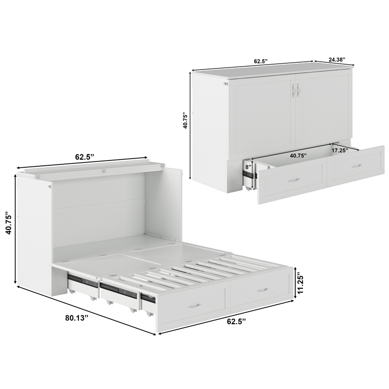 Homesphere Furniture Queen Wood Murphy Bed Chest with Built-In Charger - White