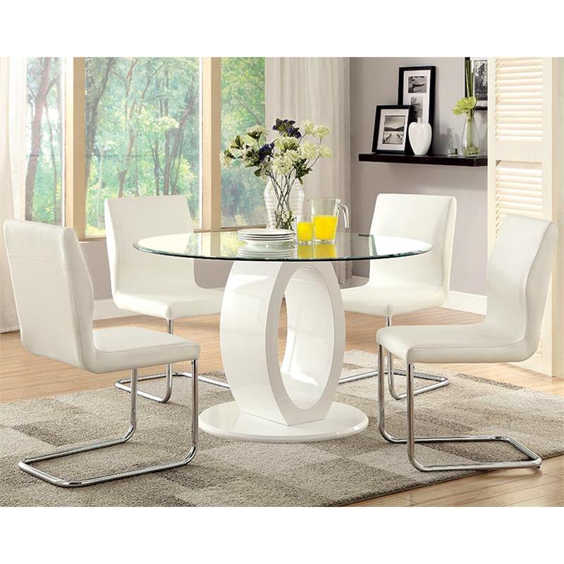 Homesphere Furniture Round Tempered Glass Top Dining Table in White