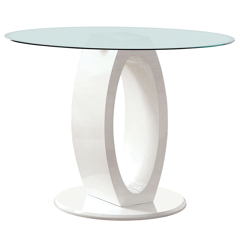 Homesphere Furniture Round Tempered Glass Top Dining Table in White