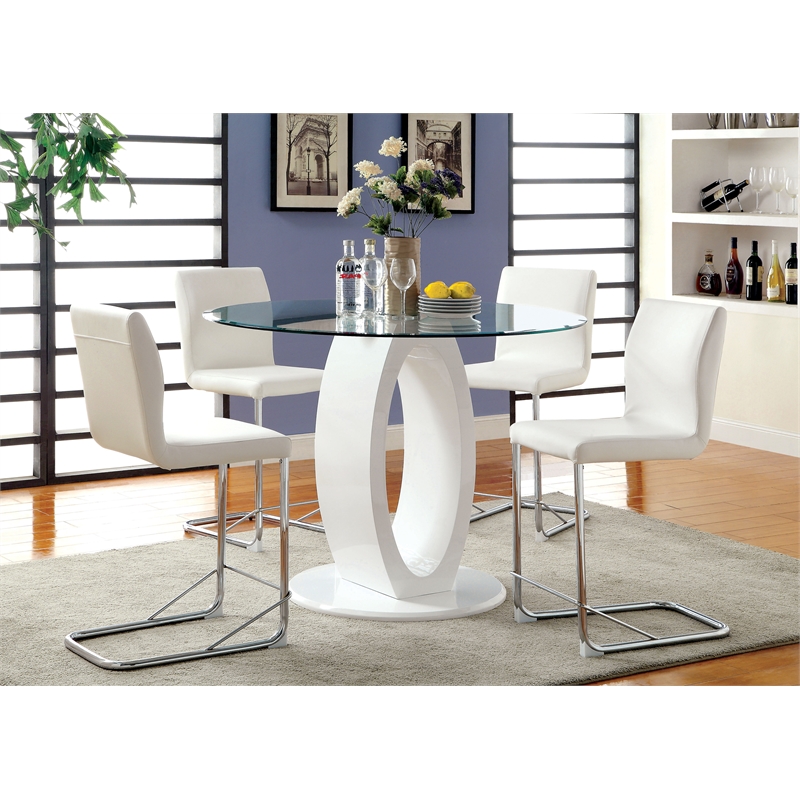 Homesphere Furniture Round Tempered Glass Top Dining Table in White