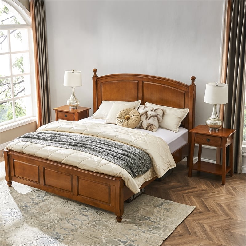 Homesphere Furniture 1 Drawer Solid Wood Nightstand in Russet Brown