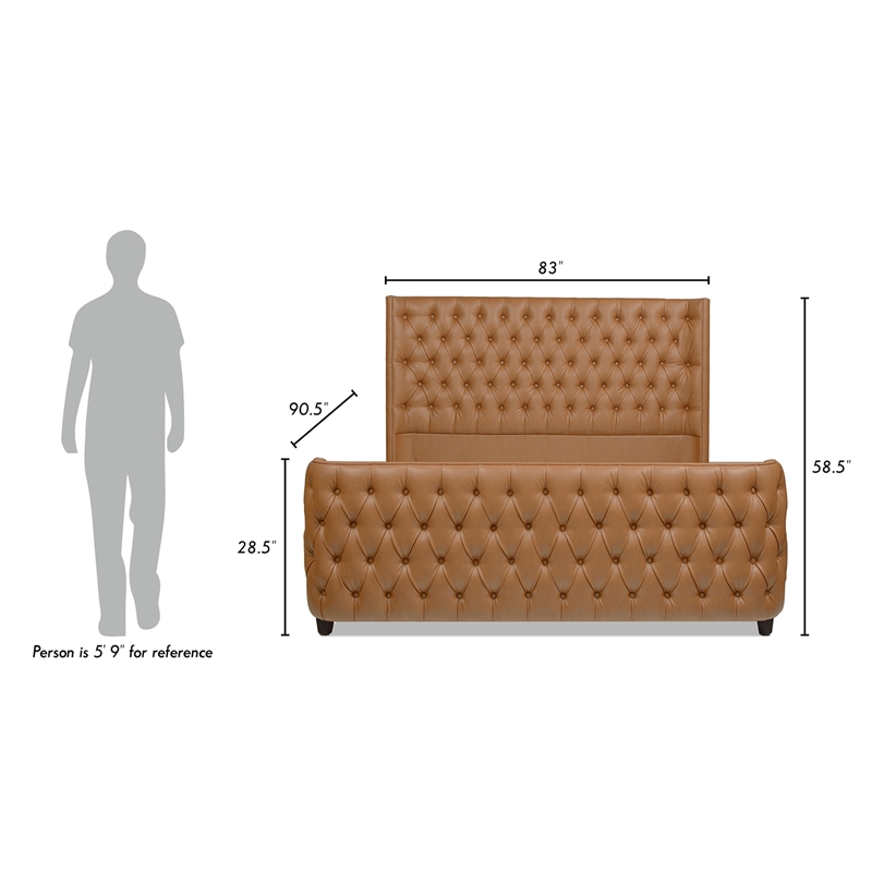 Homesphere Furniture Tufted Bed King Caramel Tan Brown Faux Leather