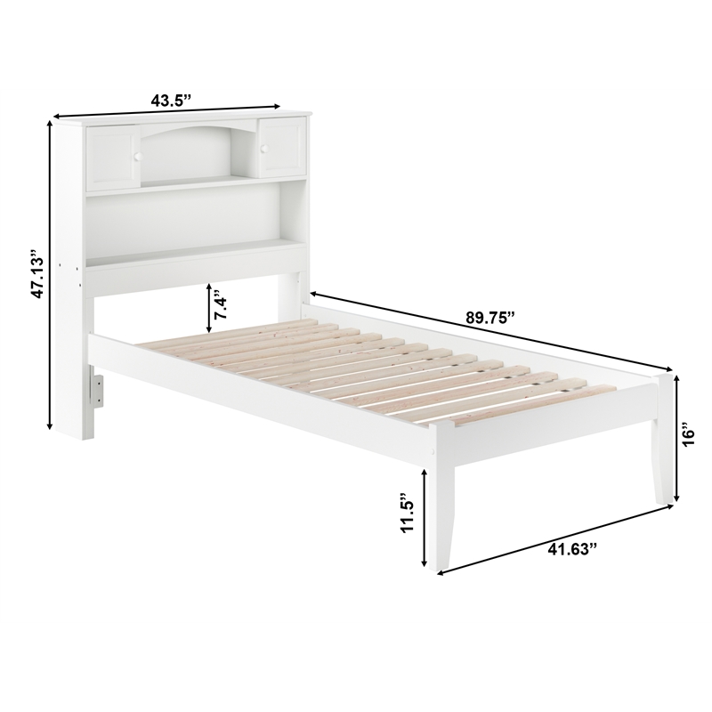 Homesphere Furniture Twin XL Wood Platform Bed with USB Charging Station - White
