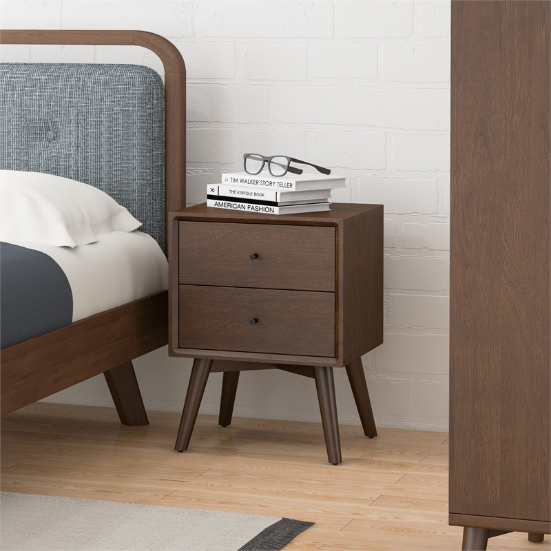 Homesphere Furniture Walnut Nightstand Bed Side Tables with 2 Drawers