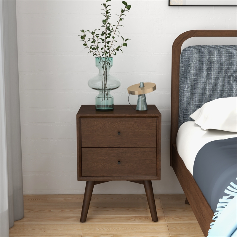 Homesphere Furniture Walnut Nightstand Bed Side Tables with 2 Drawers