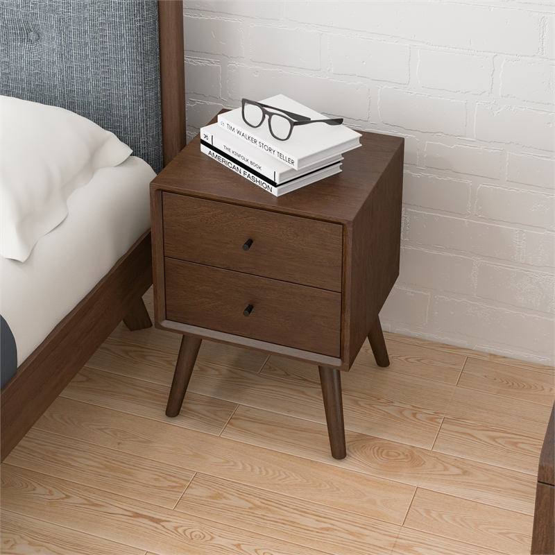 Homesphere Furniture Walnut Nightstand Bed Side Tables with 2 Drawers