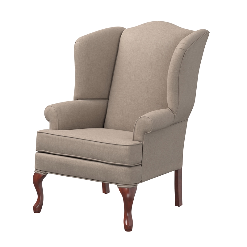 Homesphere Furniture Beige Fabric Traditional Wing Back Accent Chair