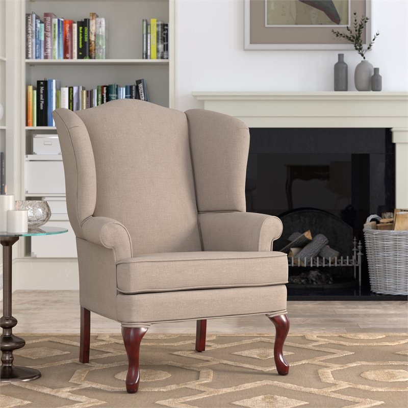 Homesphere Furniture Beige Fabric Traditional Wing Back Accent Chair
