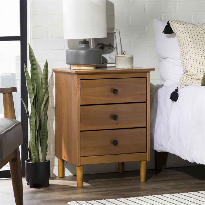 Homesphere Furniture Modern 3 Drawer Solid Wood Nightstand in Caramel