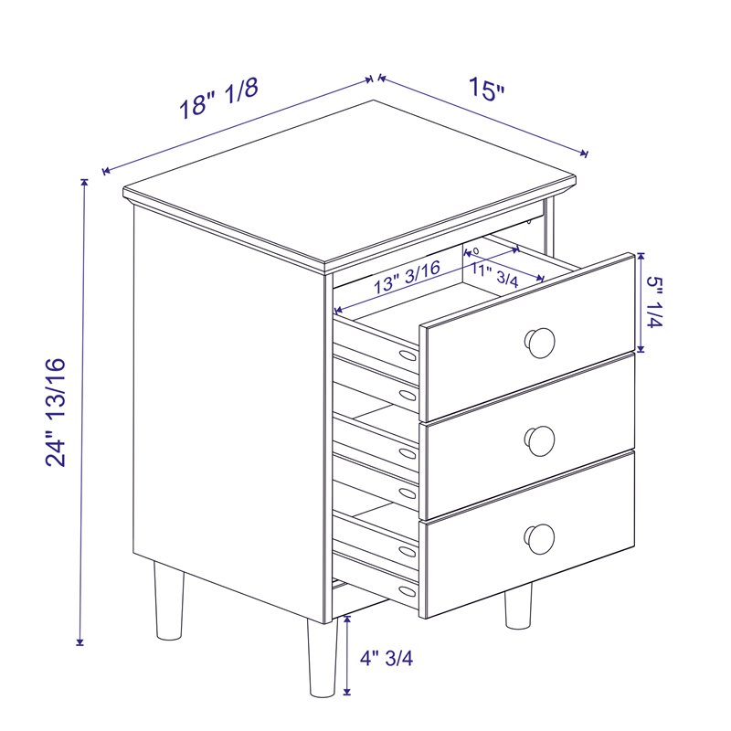 Homesphere Furniture Modern 3 Drawer Solid Wood Nightstand in Caramel