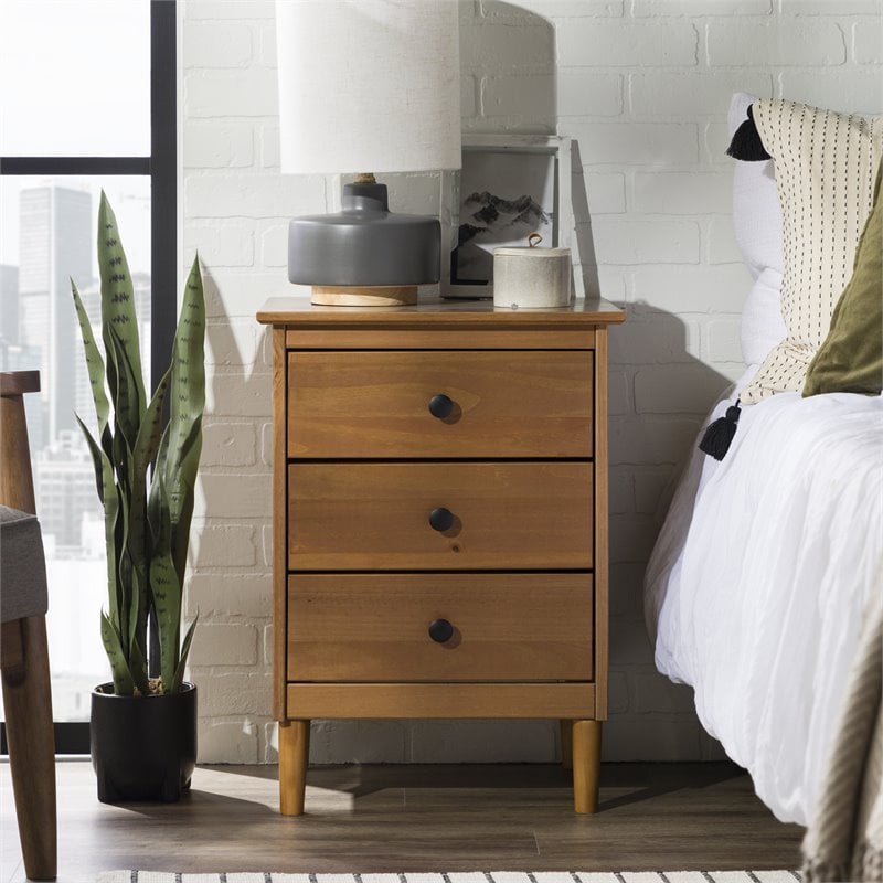 Homesphere Furniture Modern 3 Drawer Solid Wood Nightstand in Caramel