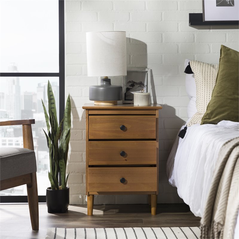 Homesphere Furniture Modern 3 Drawer Solid Wood Nightstand in Caramel
