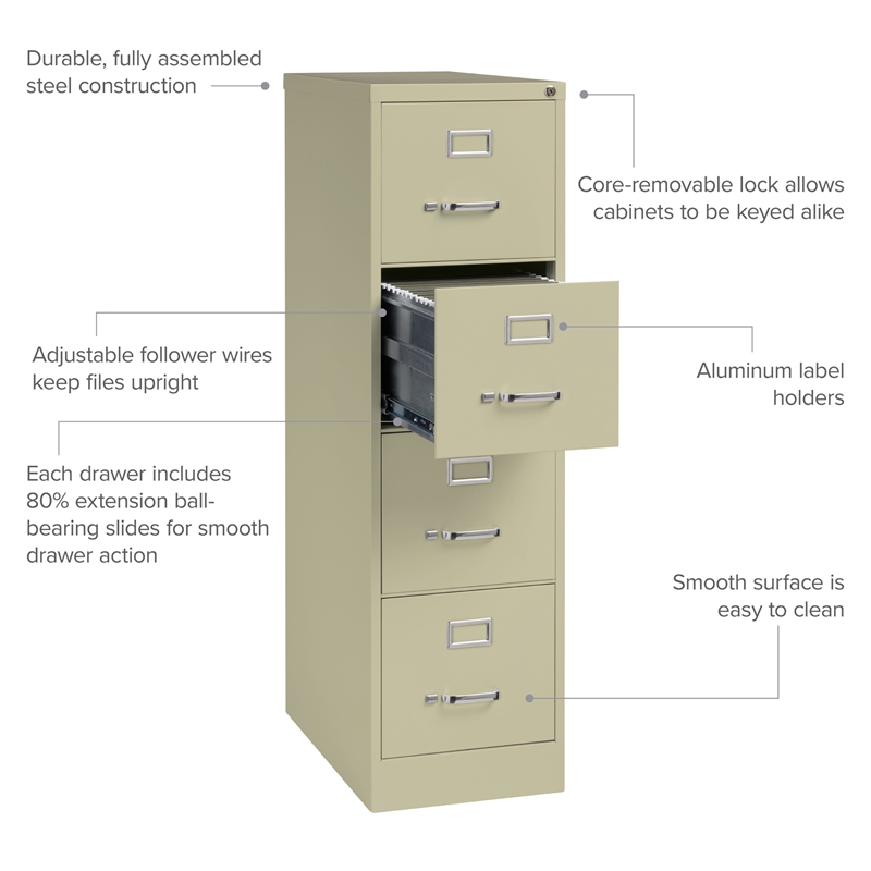 Homesphere Furniture 4 Drawer Letter Width Vertical File Cabinet Putty/Beige