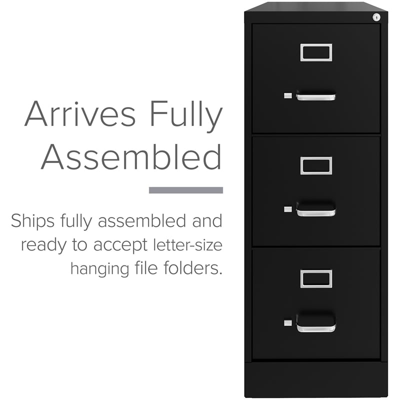 Homesphere Furniture 3 Drawer - Letter Width - Vertical File Cabinet - Black