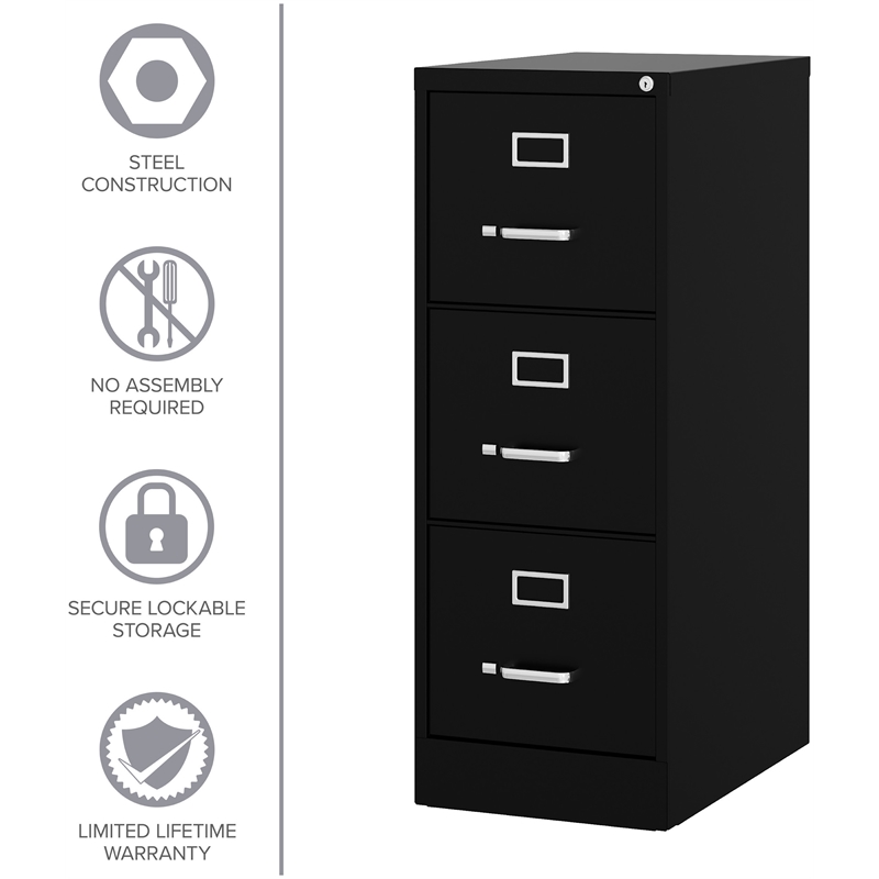 Homesphere Furniture 3 Drawer - Letter Width - Vertical File Cabinet - Black