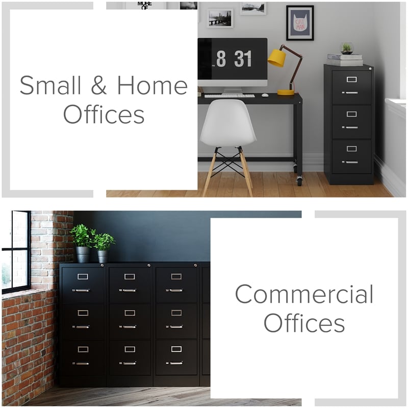 Homesphere Furniture 3 Drawer - Letter Width - Vertical File Cabinet - Black