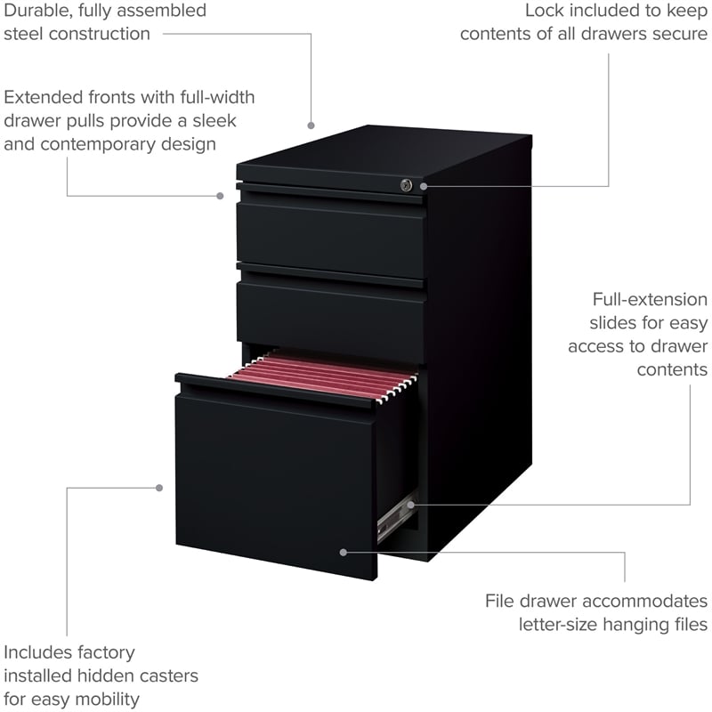 Homesphere Furniture Metal Mobile Pedestal File 3-Drawer Box/File - Black