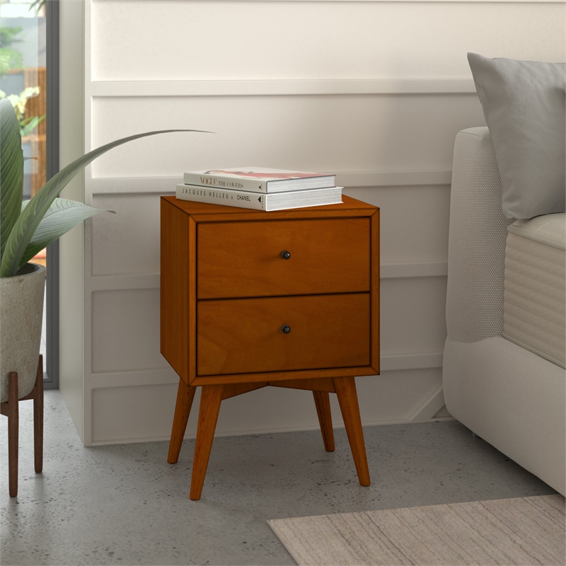 Homesphere Furniture Mid Century 2 Drawer Wood Nightstand in Chestnut