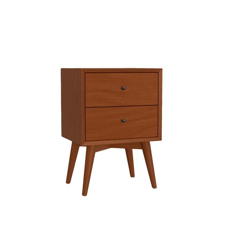 Homesphere Furniture Mid Century 2 Drawer Wood Nightstand in Chestnut