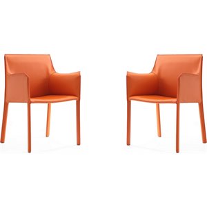 Homesphere Furniture Saddle Leather Arm Chair in Coral Orange (Set of 2)