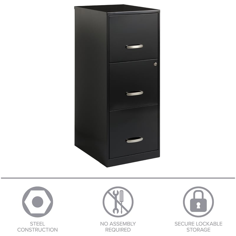Homesphere Furniture Metal 3 Drawer Vertical File Cabinet with Lock Black
