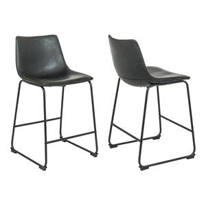Plata Import Milana 25.5&quot Faux Leather Counter Stools in Black (Set of 2)