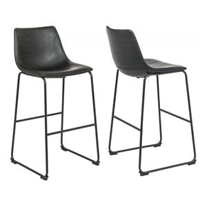 Plata Import Milana 29.5&quot Faux Leather Bar Stools in Black (Set of 2)