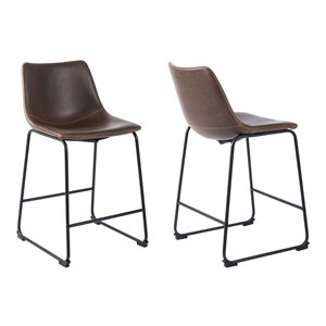 Plata Import Milana 29.5&quot Faux Leather Bar Stools in Brown (Set of 2)