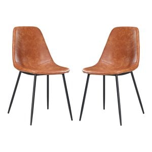 Plata Import Effie Amy 18&quot Faux Leather Dining Chairs in Tan (Set of 2)