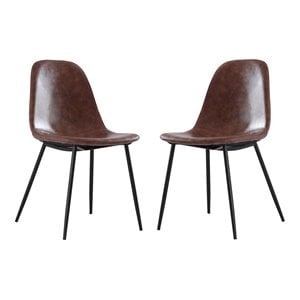 Plata Import Effie Amy 18&quot Faux Leather Dining Chairs in Brown (Set of 2)