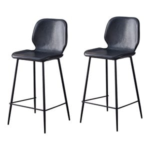 Plata Import Effie Ariella 26&quot Faux Leather Counter Stools in Black (Set of 2)