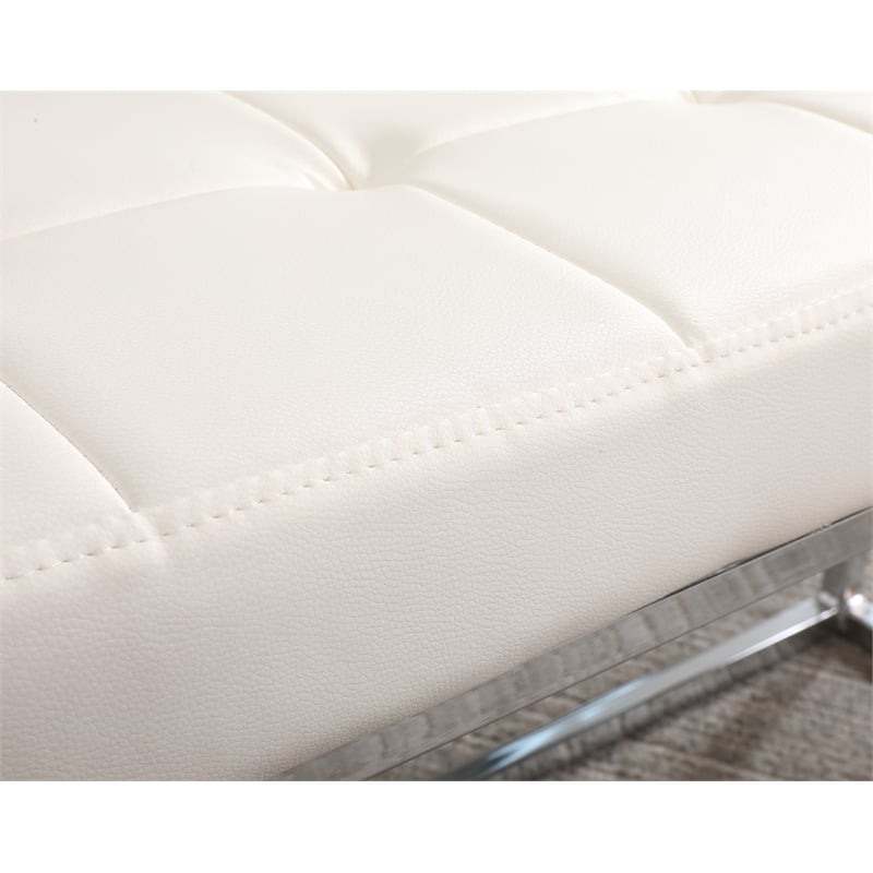 Plata Import Reign Tufted Metal Bench in White Faux Leather