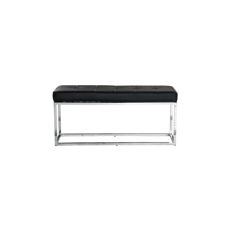 Plata Import Reign Tufted Metal Bench in Black Faux Leather