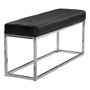 Plata Import Reign Tufted Metal Bench in Black Faux Leather