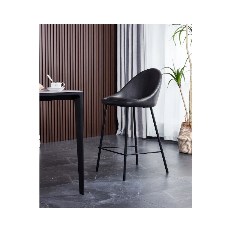 Plata Import Vero Modern 26'' Bar Stool in Black Faux Leather (Set Of 2)