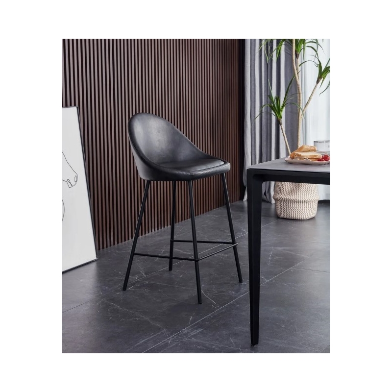 Plata Import Vero Modern 26'' Bar Stool in Black Faux Leather (Set Of 2)