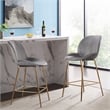 Plata Import Beetle Velvet 26-inch Bar Stool in Gray and Gold (Set of 2)