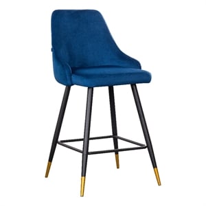 Plata Import Hammel Velvet Bar Stool in Blue (Set of 2)