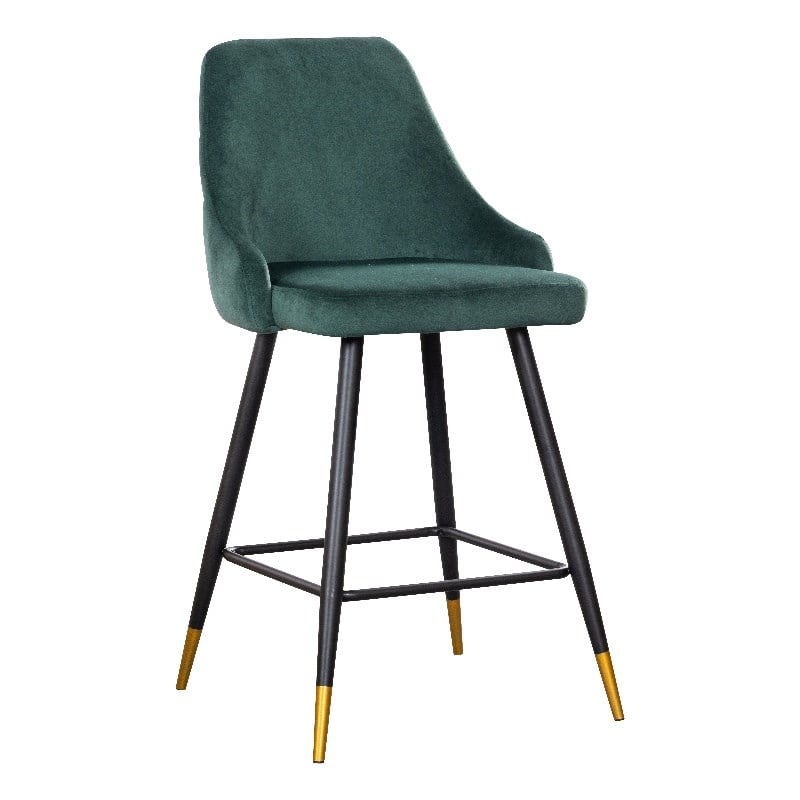 Plata Import Hammel Velvet Bar Stool in Green (Set of 2)