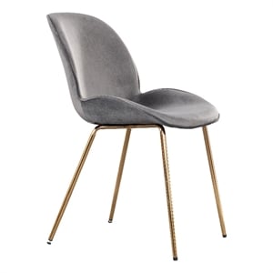 Plata Import Velvet Beetle Side Dining Chair in Gray and Gold (Set of 2)
