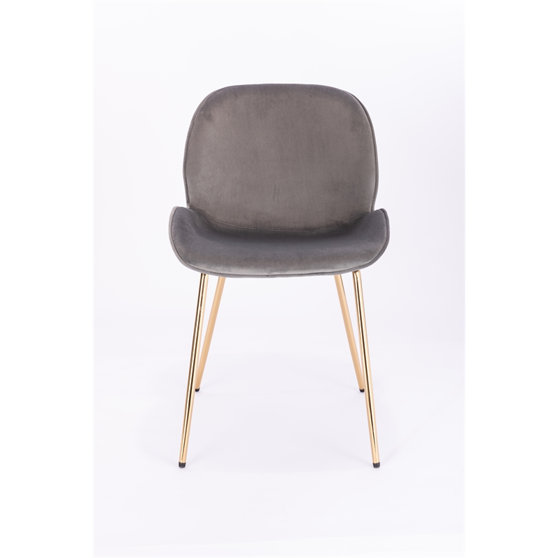 Plata Import Velvet Beetle Side Dining Chair in Gray and Gold (Set of 2)