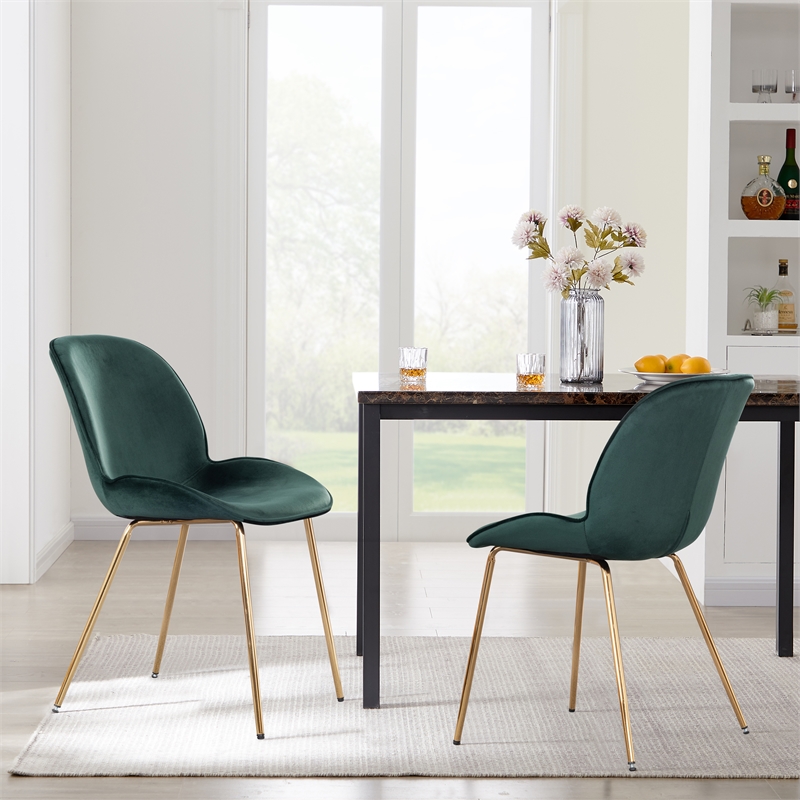 Plata Import Velvet Beetle Side Dining Chair in Green and Gold (Set of 2)