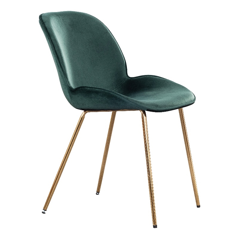 Plata Import Velvet Beetle Side Dining Chair in Green and Gold (Set of 2)