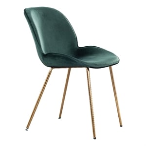 Plata Import Velvet Beetle Side Dining Chair in Green and Gold (Set of 2)
