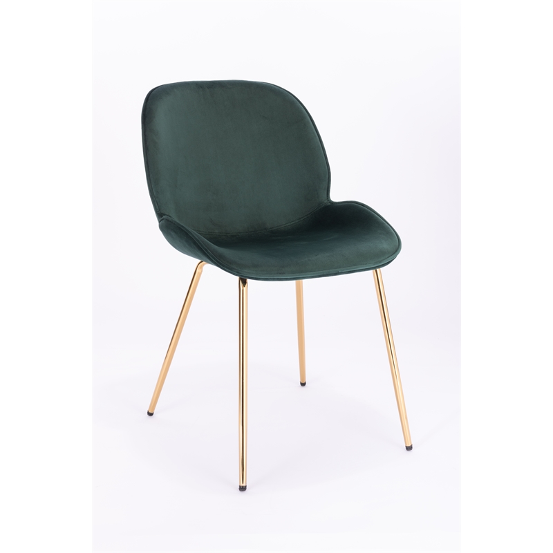 Plata Import Velvet Beetle Side Dining Chair in Green and Gold (Set of 2)